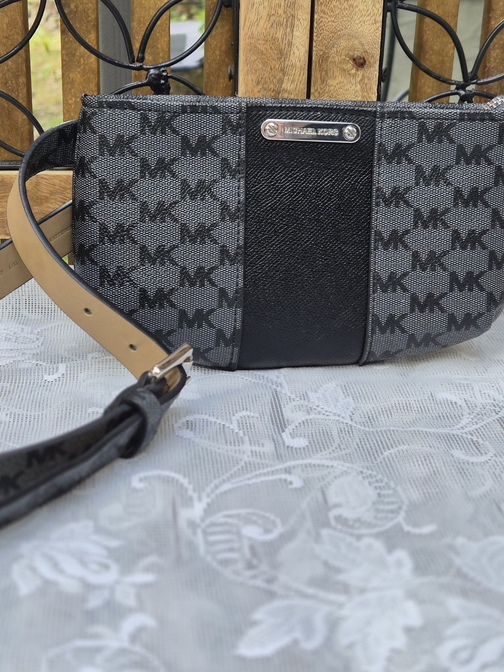 Michael Kors Monogram Crossbody Bag - Black & Gray